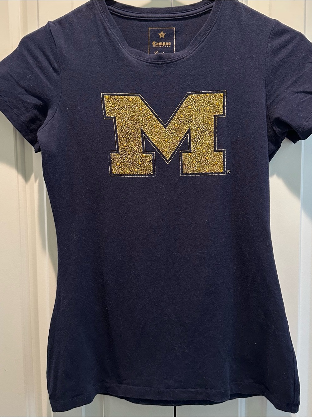 Campus Couture U of MI Embellished Block M Logo Tee Shirt T-shirt
